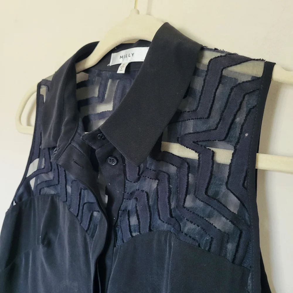 Milly Mesh Silk Button Down Tank - Picture 3 of 6